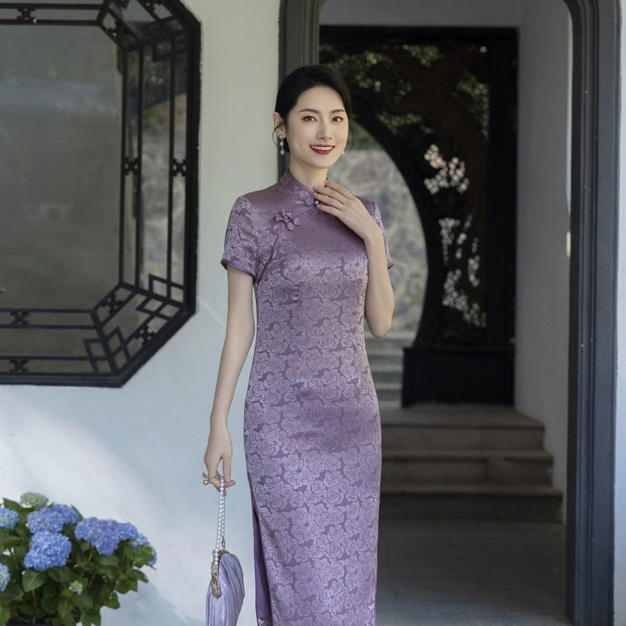 Beth and Brian Qipao-XSS Plus size, red&purple midi Cheongsam for mothers