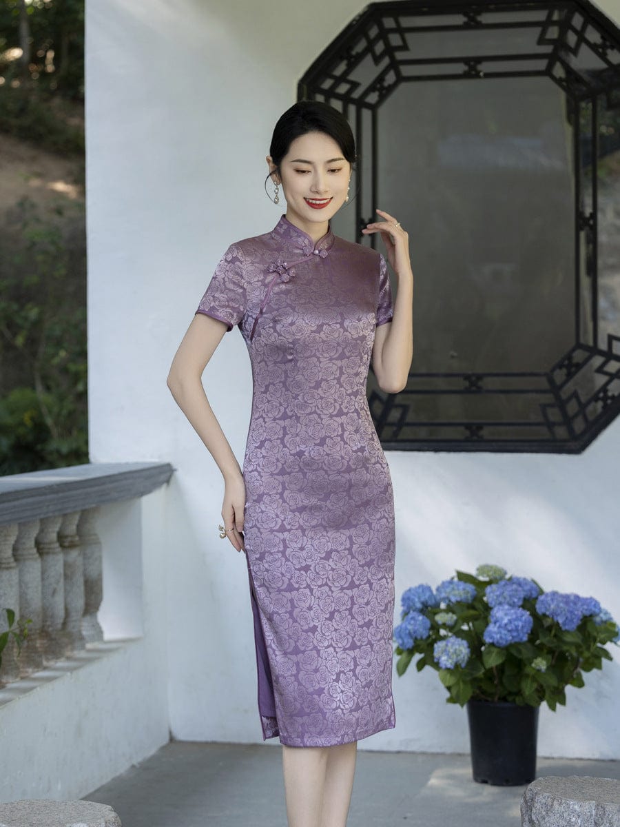 Beth and Brian Qipao-XSS Plus size, red&purple midi Cheongsam for mothers
