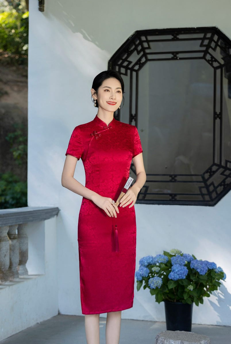 Beth and Brian Qipao-XSS Plus size, red&purple midi Cheongsam for mothers