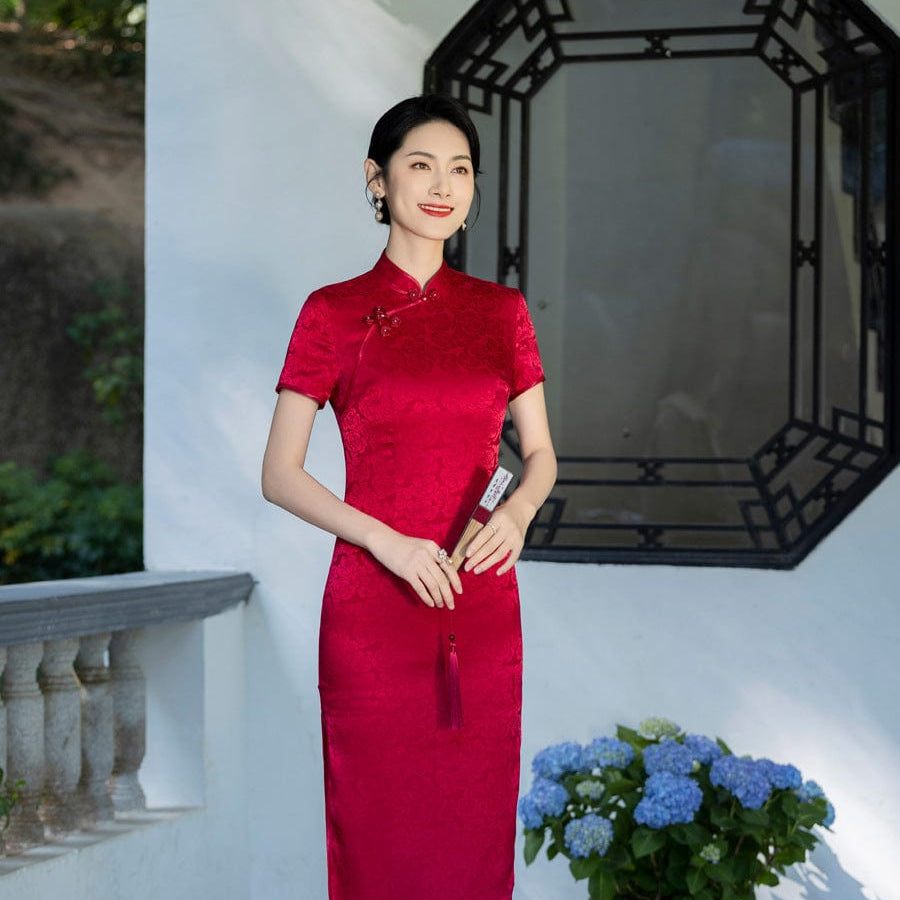 Beth and Brian Qipao-XSS Plus size, red&purple midi Cheongsam for mothers