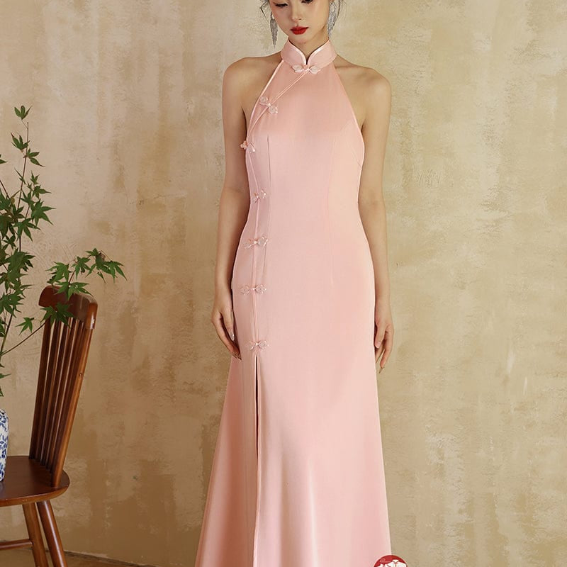 Beth and Brian Qipao-Exclusivedesigner Exclusive designer collection, sleeveless satin floor length Qipao