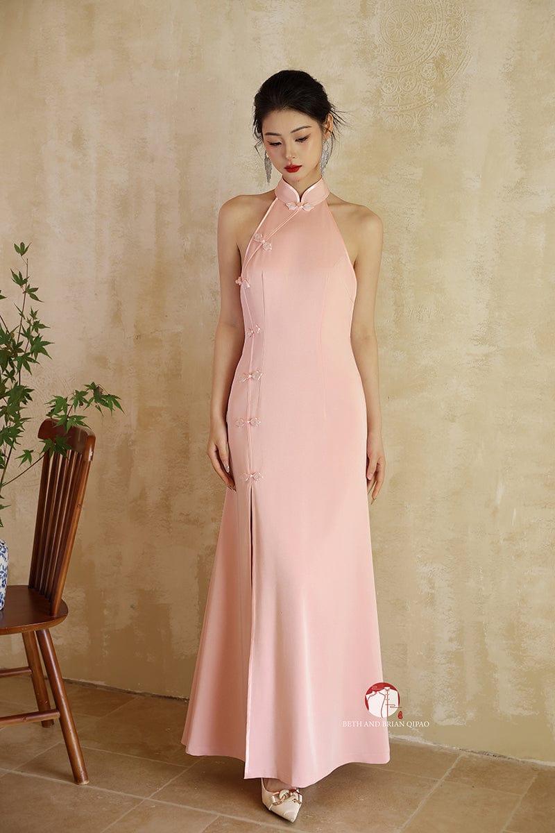 Beth and Brian Qipao-Exclusivedesigner Exclusive designer collection, sleeveless satin floor length Qipao
