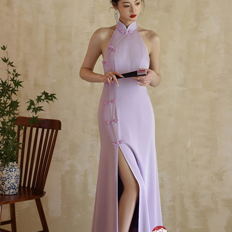 Beth and Brian Qipao-Exclusivedesigner Exclusive designer collection, sleeveless satin floor length Qipao
