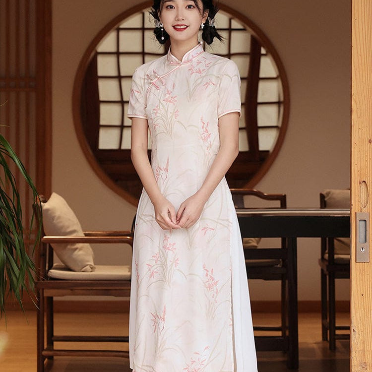 Beth and Brian Qipao-WQ Parent-child outfit, floral pattern midi Cheongsam