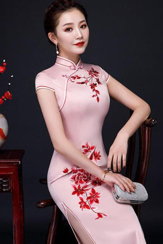 Beth and Brian Qipao-MLS Floral pattern, silk long Cheongsam for mothers
