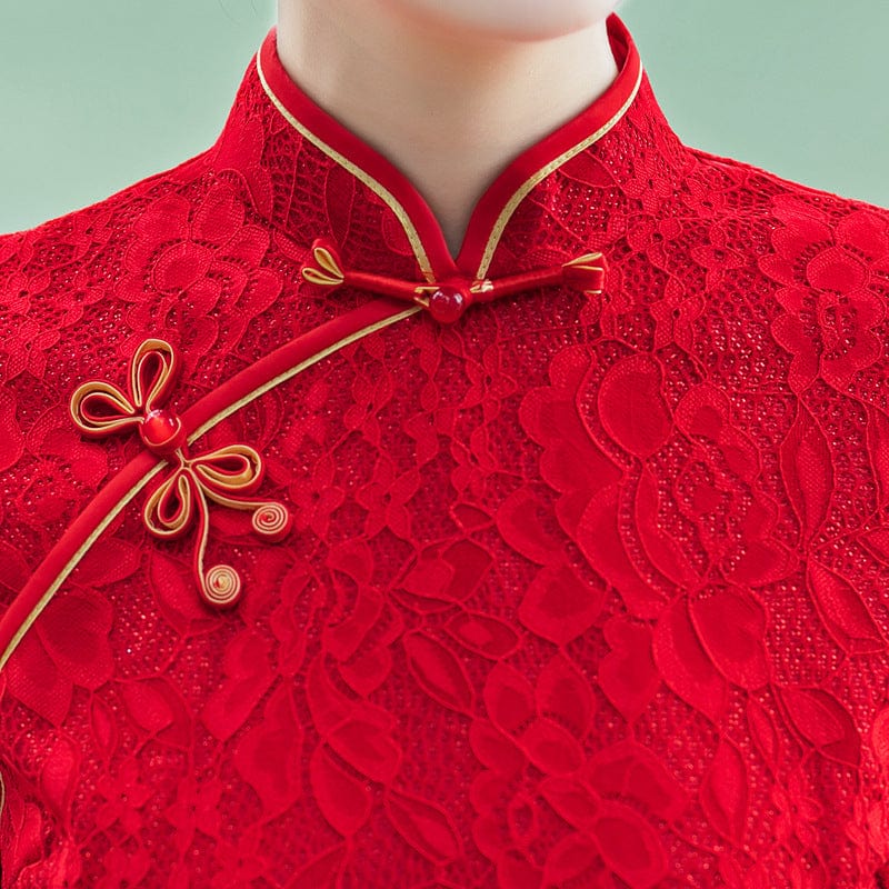 Beth and Brian Qipao-XWC Floral pattern, lace mid-length plus size Cheongsam