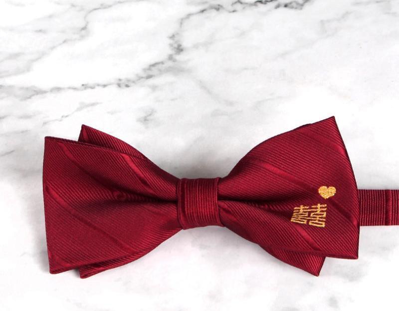 Beth and Brian Qipao - LF Double happiness pattern, jacquard fabric Chinese Tang Suit Bow Tie