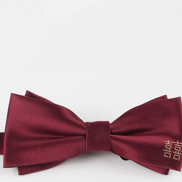 Beth and Brian Qipao - LF Double happiness pattern, jacquard fabric Chinese Tang Suit Bow Tie
