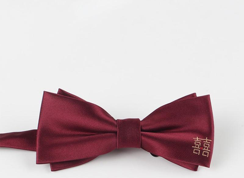 Beth and Brian Qipao - LF Double happiness pattern, jacquard fabric Chinese Tang Suit Bow Tie