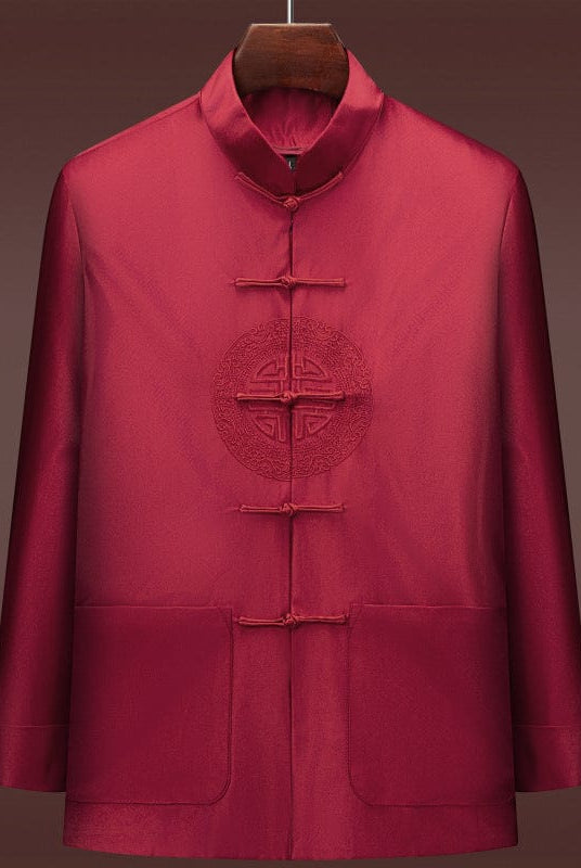 Beth and Brian Qipao-WY Chinese Men Blessing pattern red Tang Suit Jacket