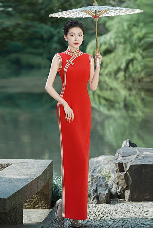 Beth and Brian Qipao-YD Sleeveless, long plus size Cheongsam for mothers