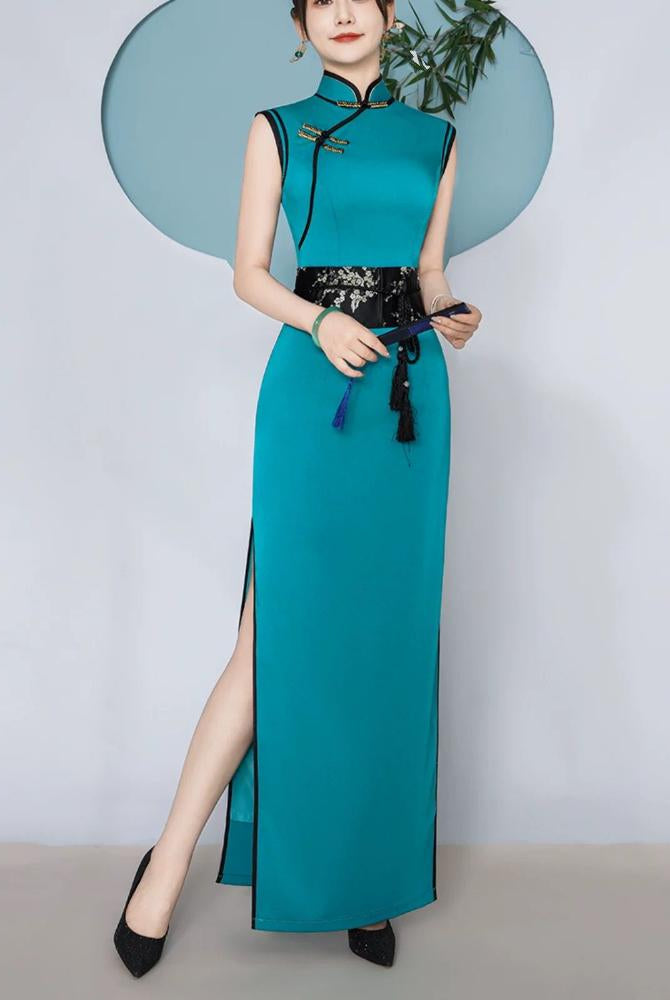 Beth and Brian Qipao-YJNS Sleeveless, long plus size Cheongsam for mothers