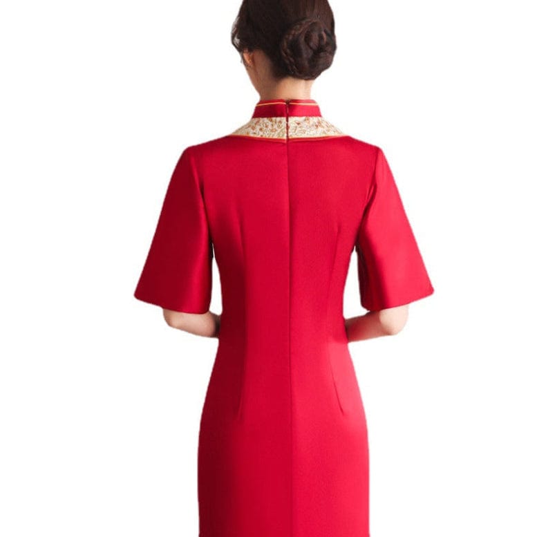 Beth and Brian Qipao-HYY Floral embroidery, red long Cheongsam