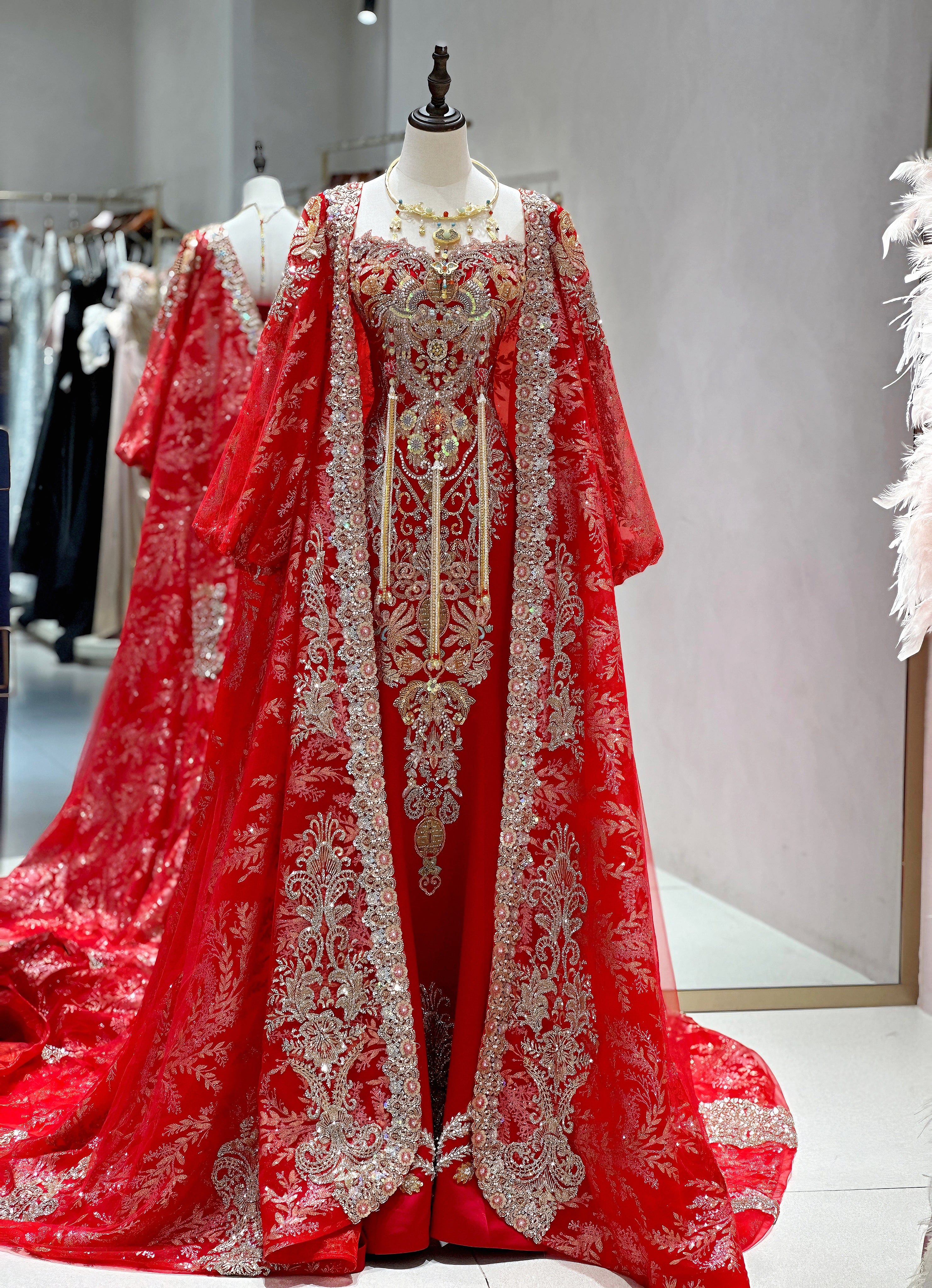 Beth and Brian Qipao- OSMY Hang made, Tub top embroidery Qipao set, luxury Qipao set