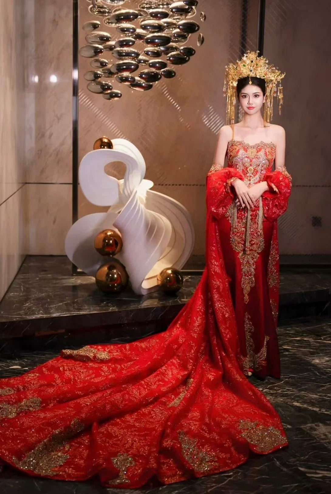 Beth and Brian Qipao- OSMY Hang made, Tub top embroidery Qipao set, luxury Qipao set