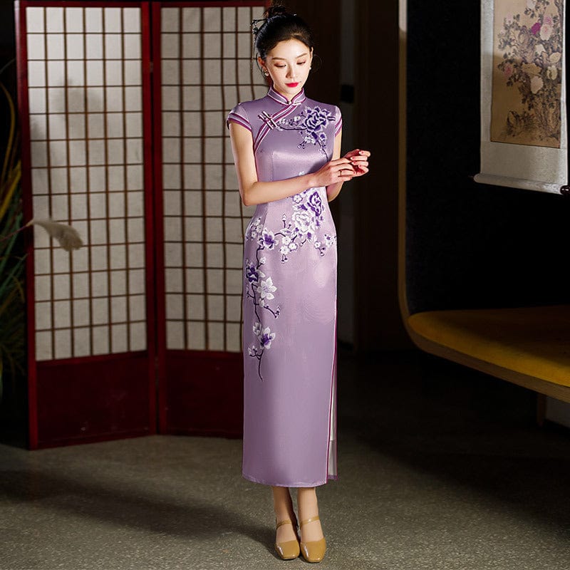 Beth and Brian Qipao-ZQYS Floral print, silk midi Cheongsam