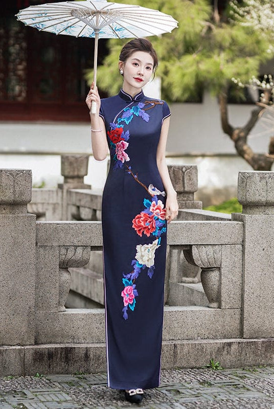 Beth and Brian Qipao-LMO Floral pattern, long plus size Cheongsam