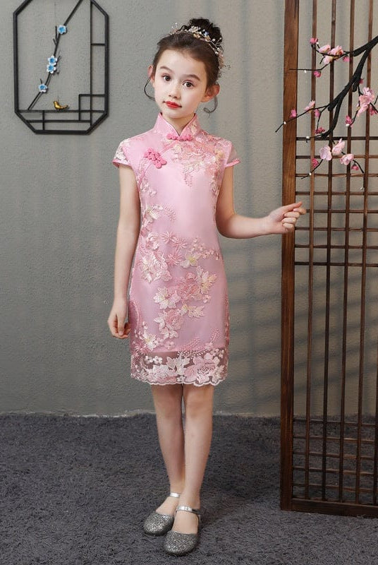 Beth and Brian Qipao-HQ Children Qipao dress, floral embroidery Qipao dress for little girls