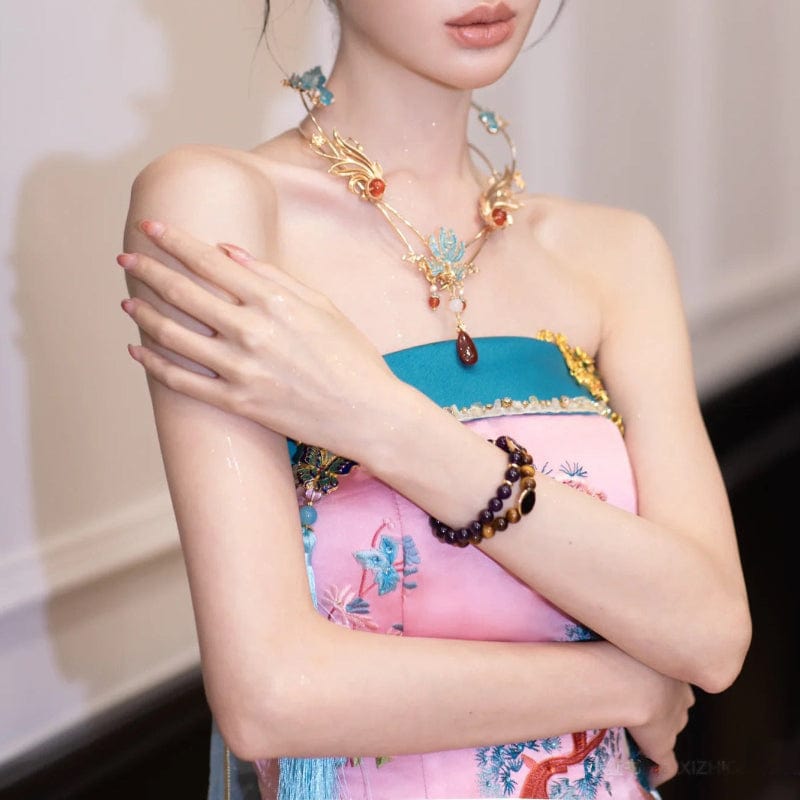 Beth and Brian Qipao-MY Tube top, Peacock embroidery, high-end, pink long Cheongsam