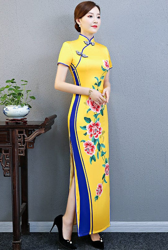 Beth and Brian Qipao-QCYJ Floral pattern, plus size long Cheongsam for mothers