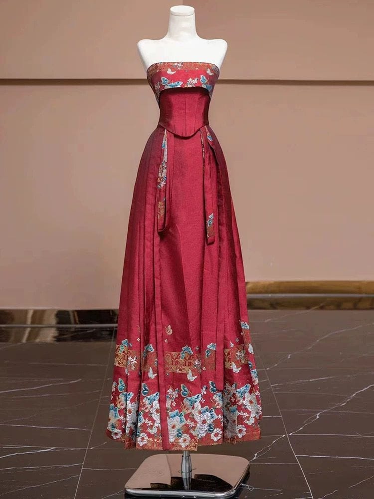 Beth and Brian Qipao-QHM Ming Dynasty, Tube top, wedding long MaMian Qun set