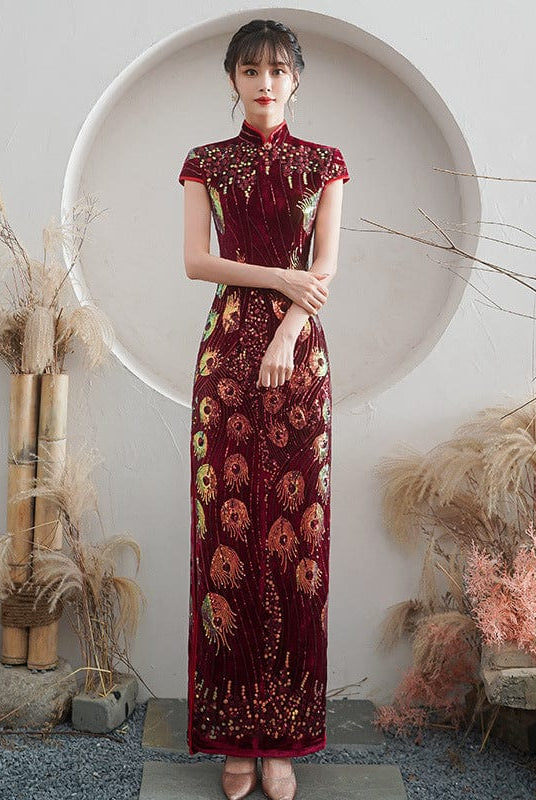 Beth and Brian Qipao-ZQYS Sequins Chinese prom dress, Sequins evening long Cheongsam