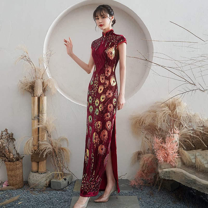 Beth and Brian Qipao-ZQYS Sequins Chinese prom dress, Sequins evening long Cheongsam