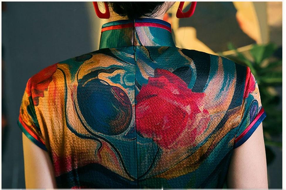 Mulberry silk, floral pattern, old Shanghai style, High-end long Qipao dress