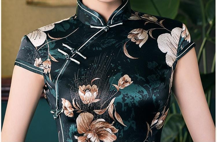 Mulberry silk, Floral pattern, Old Shanghai style, High-end long Qipao