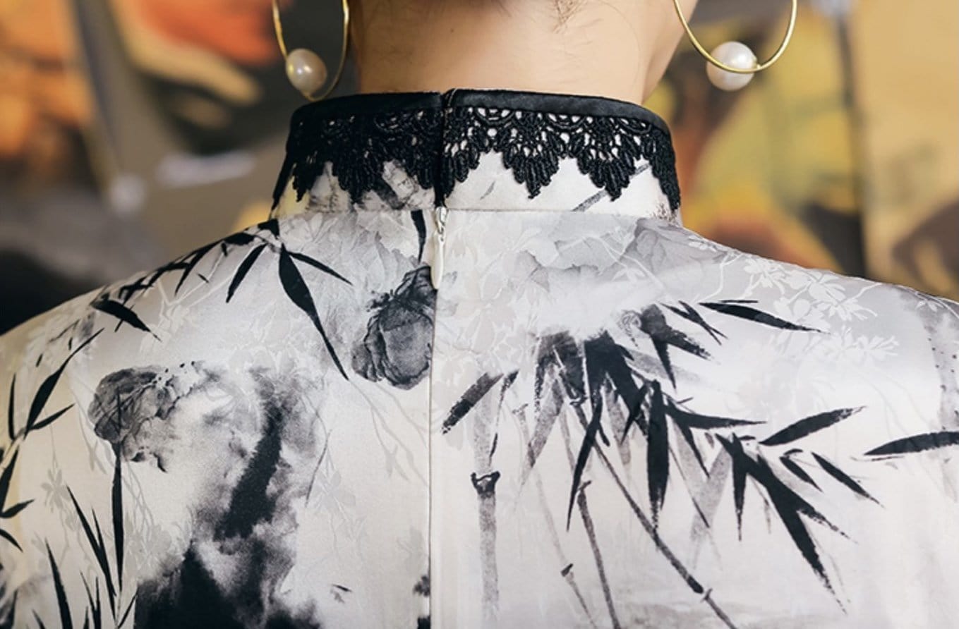 Natural silk, Chinese ink painting, High-end long Qipao