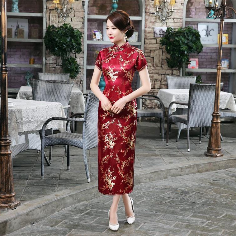 Plus size Qipao collection, plum blossom, brocade fabric long Qipao