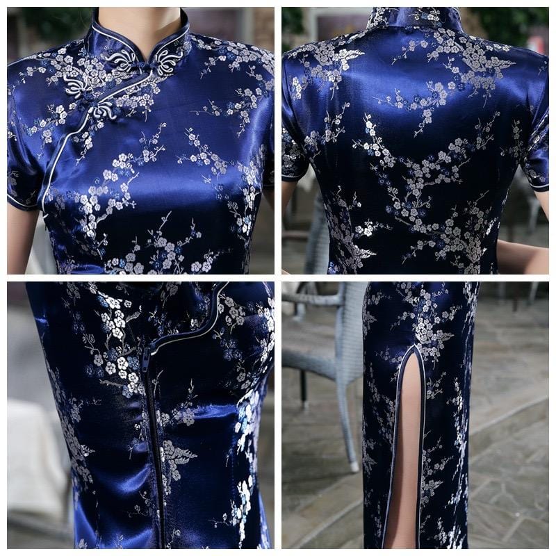 Plus size Qipao collection, plum blossom, brocade fabric long Qipao 