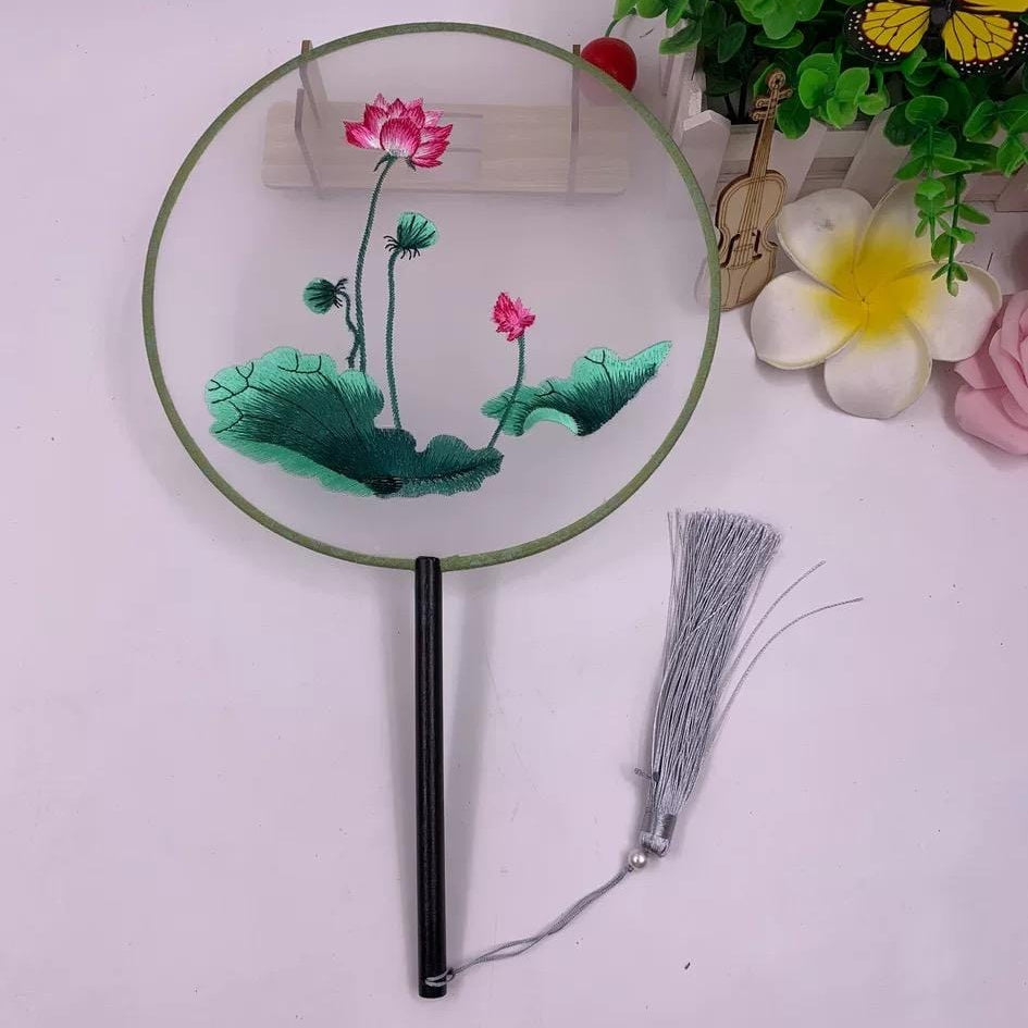 Beth and Brian Qipao- XD Machine-embroidered, double-sided embroidery Hand Fan, Chinese Hand Fan
