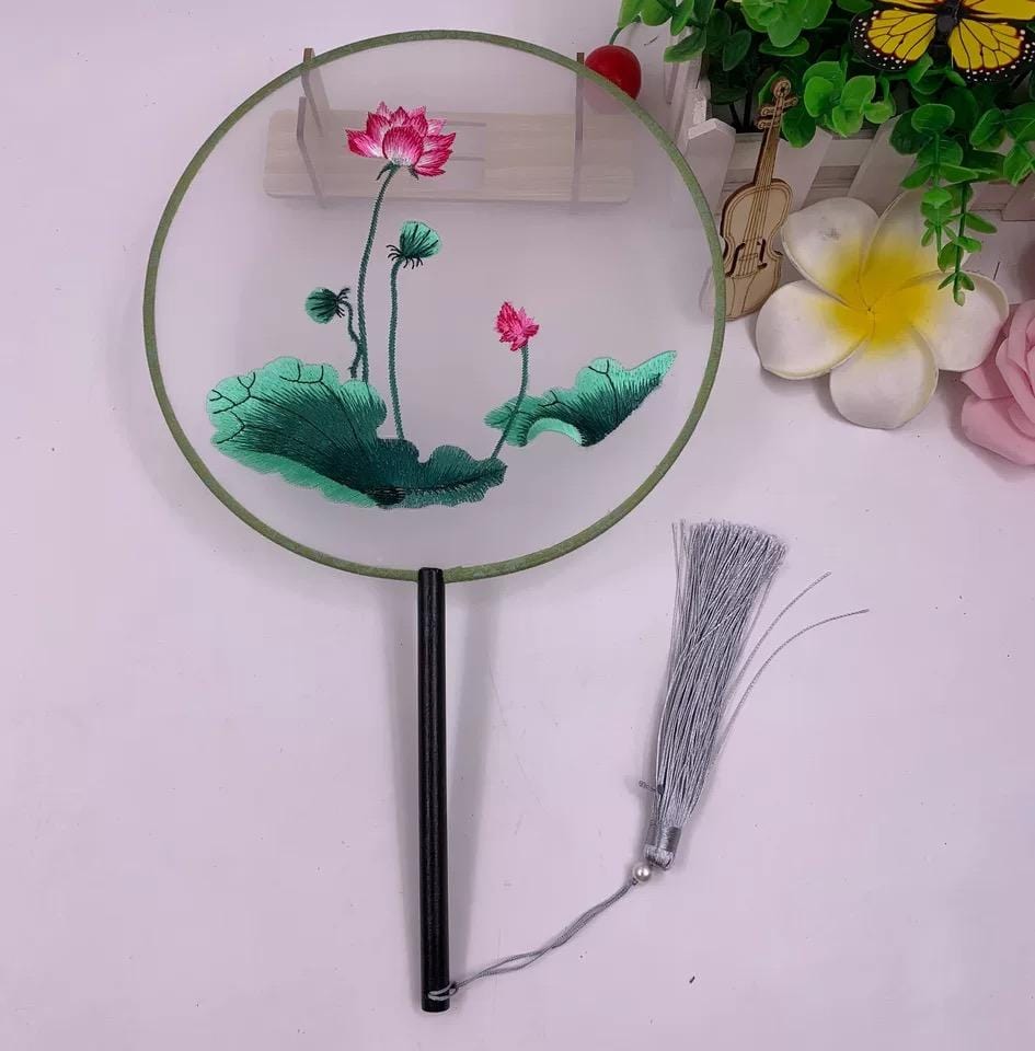 Beth and Brian Qipao- XD Machine-embroidered, double-sided embroidery Hand Fan, Chinese Hand Fan