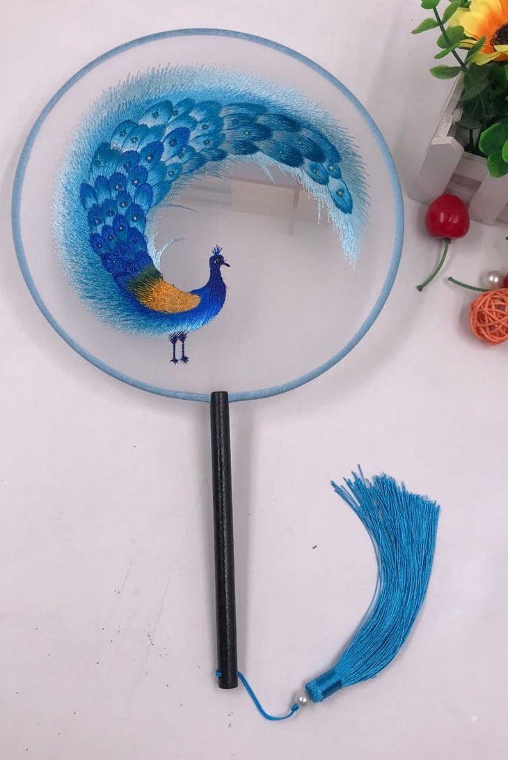 Beth and Brian Qipao- XD Machine-embroidered, double-sided embroidery Hand Fan, Chinese Hand Fan