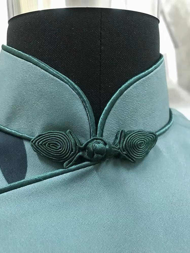 Beth and Brian Qipao - TZY Ms.Tang wei inspired floral pattern, artificial silk chiffon, long qipao