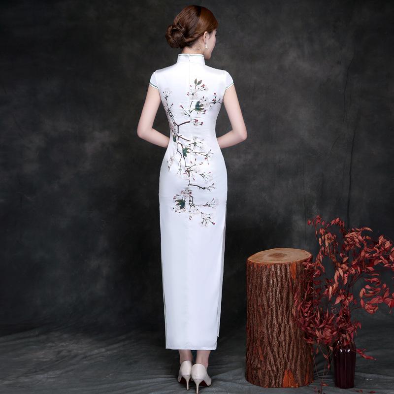 Floral pattern, artificial silk long Qipao