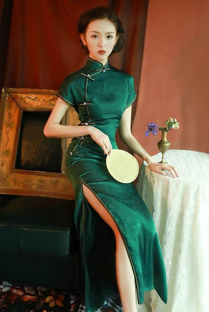 Turtle crack, jacquard fabric old Shang hai style long Qipao