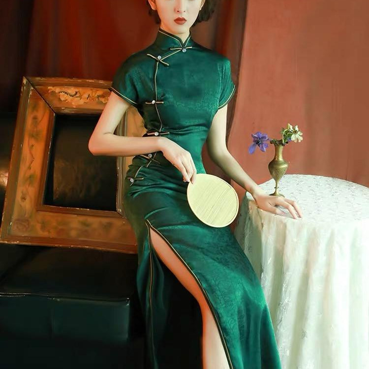 Turtle crack, jacquard fabric old Shang hai style long Qipao