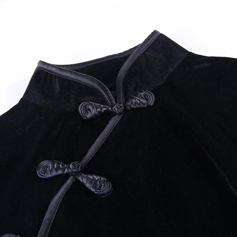 Velvet fabric, black short black Qipao with cap sleeve