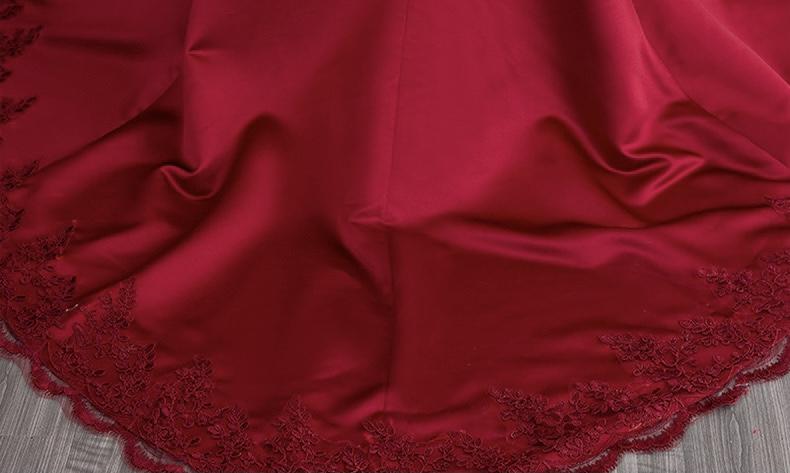 Floral embroidery, satin fabric, burgundy fishtail Qipao