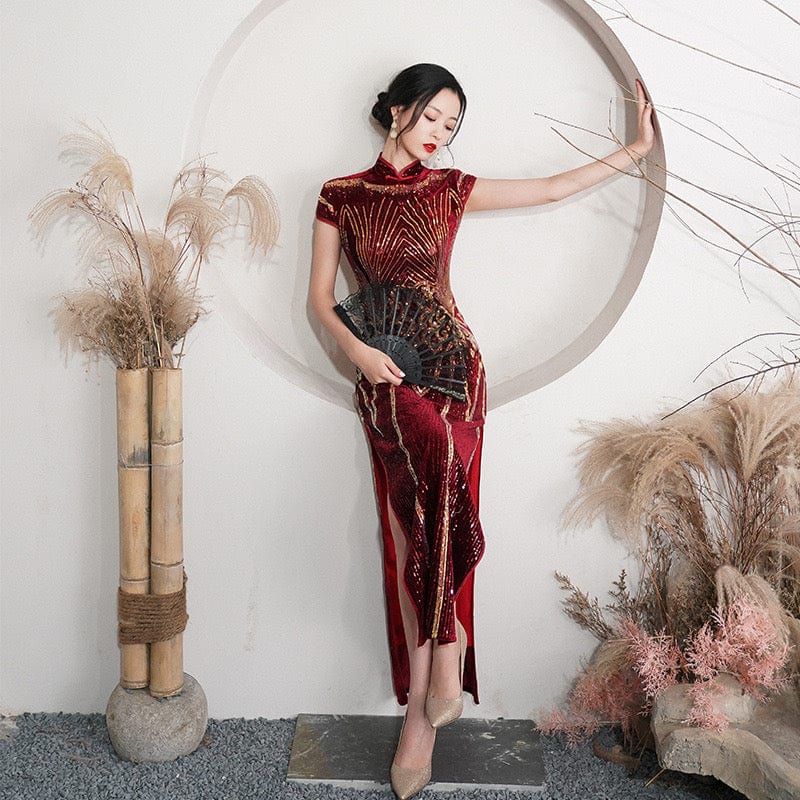 Beth and Brian Qipao-XYG Sequins Chinese prom dress, Sequins Chinese evening Qipao