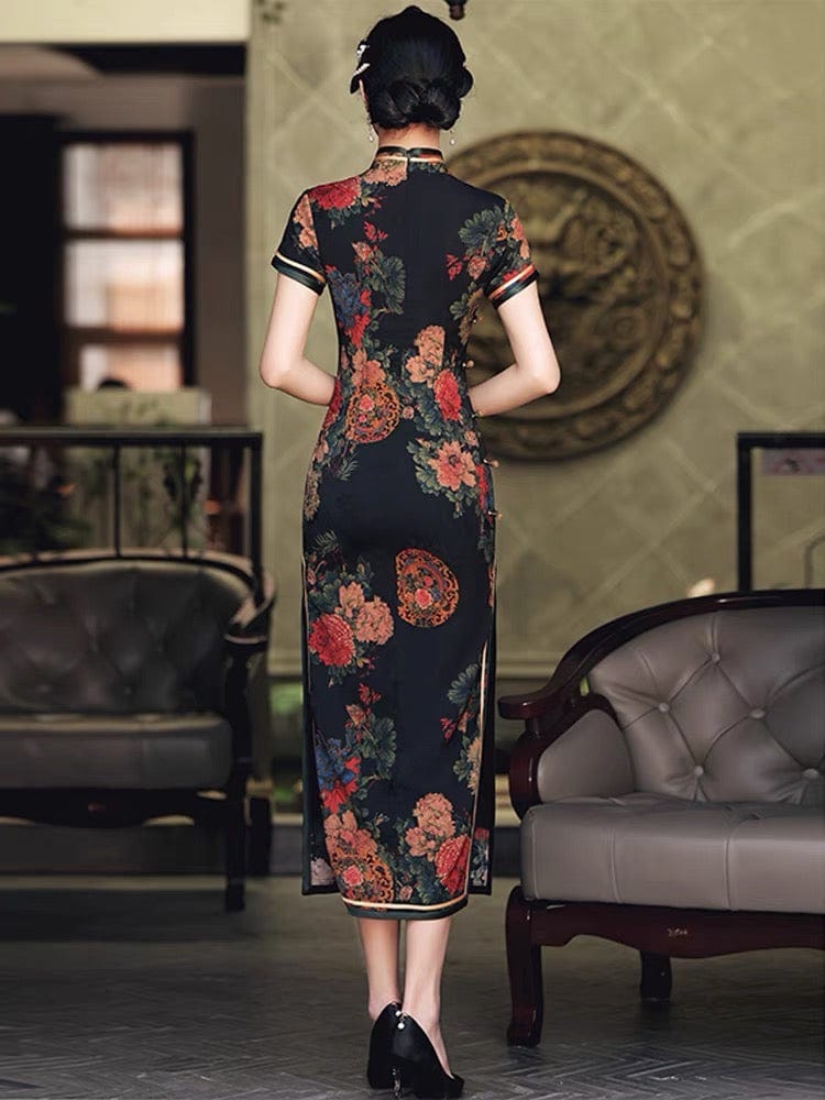 Beth and Brian Qipao - GSJ Classic Chinese style, floral pattern, silk long Qipao