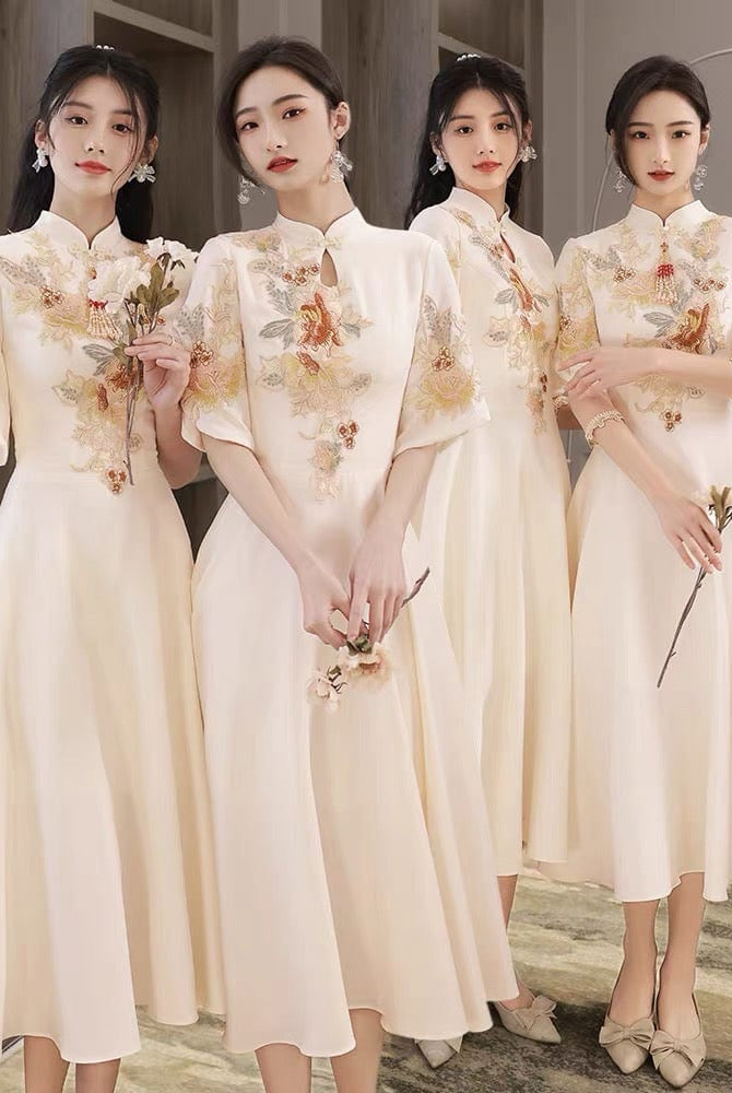 Beth and Brian Qipao - ABE Chinese modern style, tea ceremony midi Qipao