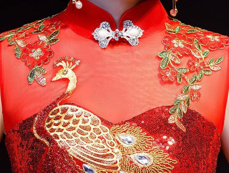 Beth and Brian Qipao - WR Peacock embroidery, fishtail sequins Qipao