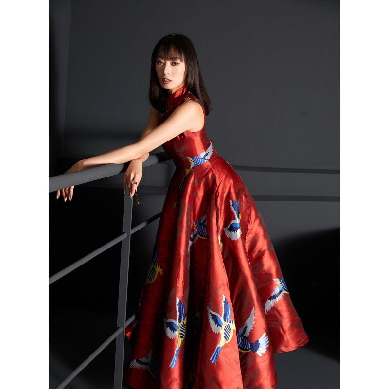 Beth and Brian Qipao - FL Chinese modern style, Brocade fabric, sleeveless long Qipao