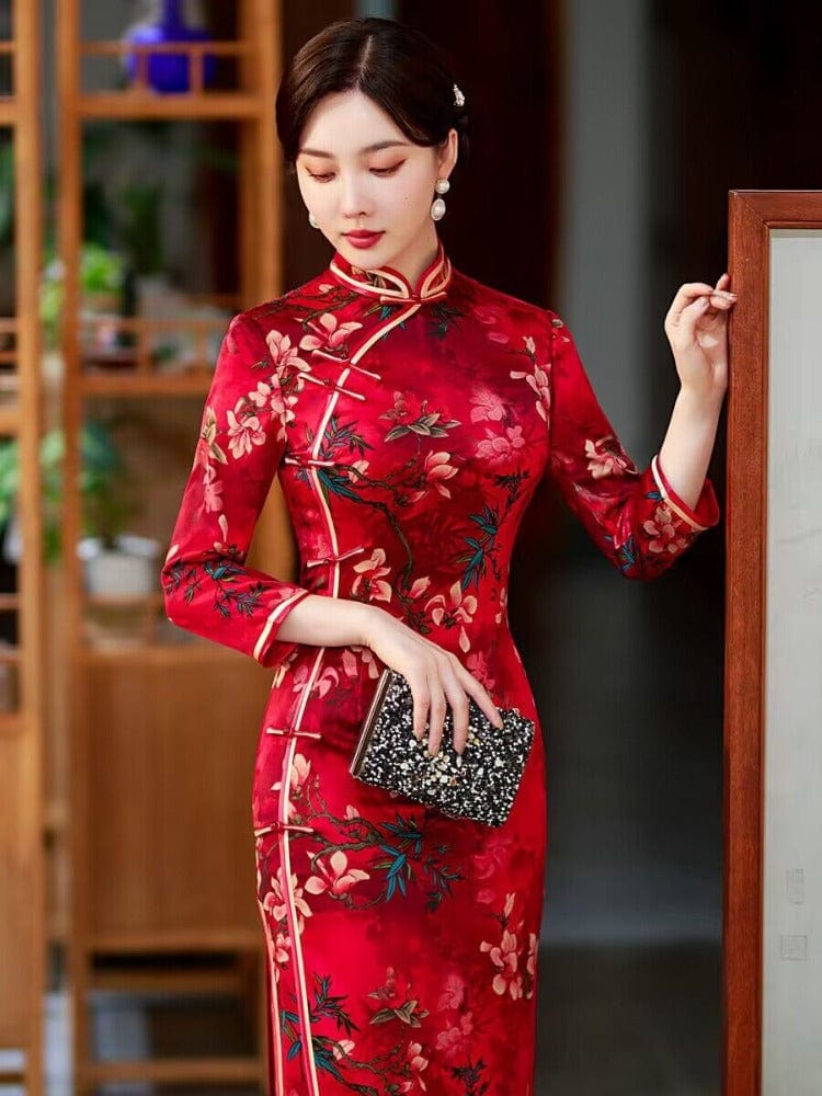 Beth and Brian Qipao-ST Fall and Winter collection, floral pattern long Qipao