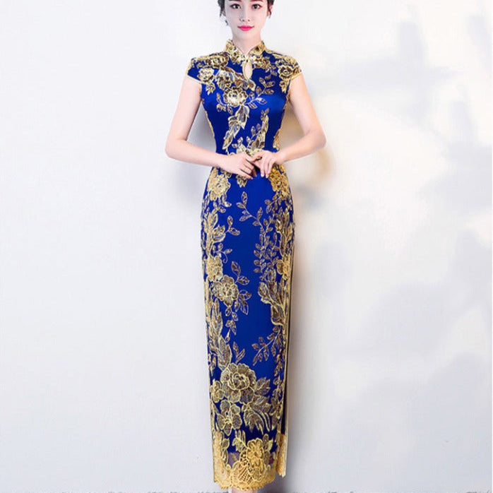 Beth and Brian Qipao-HY Floral embroidery, sequins long plus size Qipao