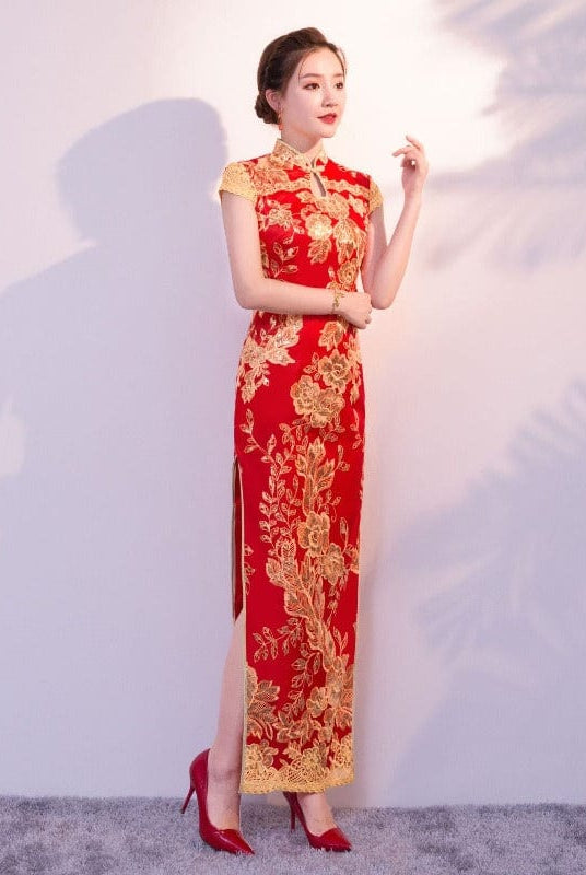 Beth and Brian Qipao-HY Floral embroidery, sequins long plus size Qipao