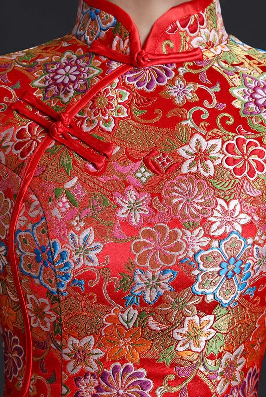 Beth and Brian Qipao-YLF Floral embroidery, high end, gold&red long Qipao